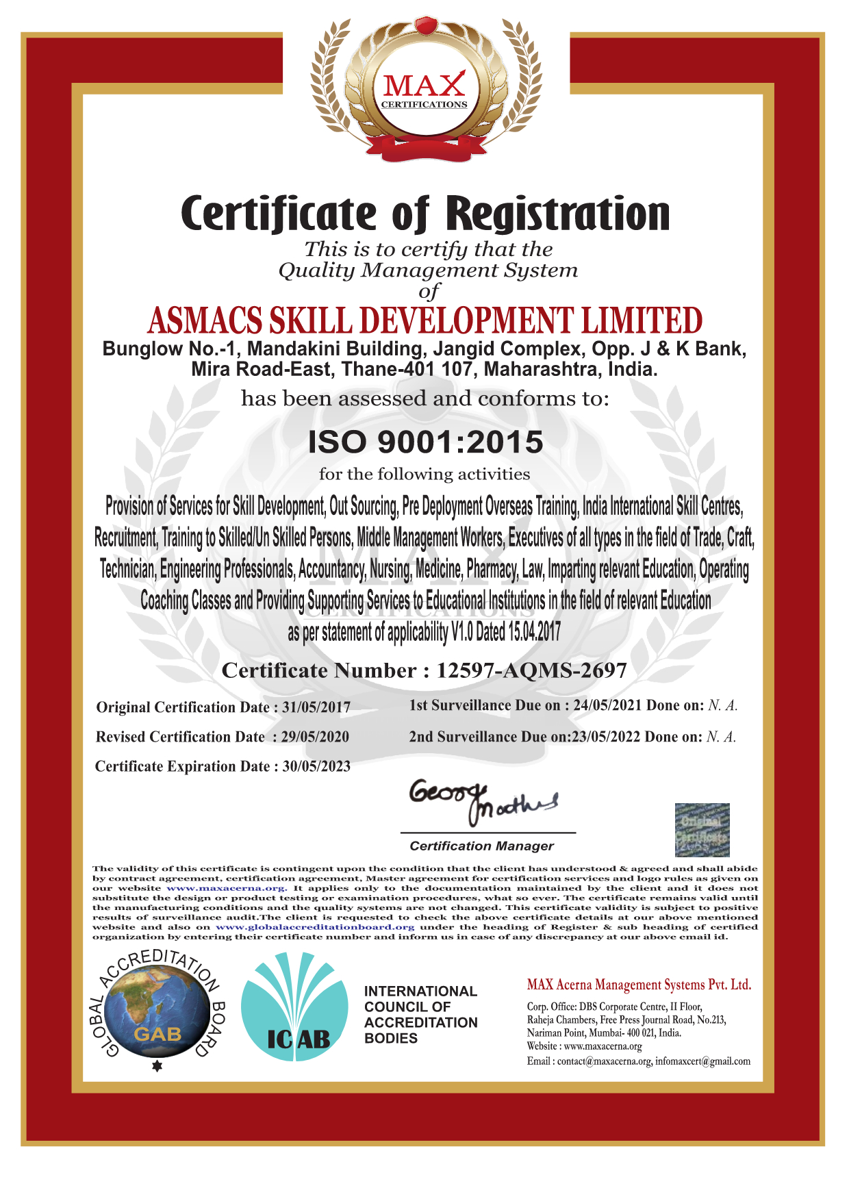 ASSPL ISO certificate